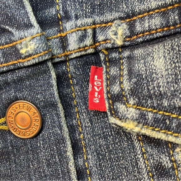 Levis Jean Jacket Denim Trucker Vest Small 90s Boho Indie Festival Cowgirl Y2K - Picture 9 of 16
